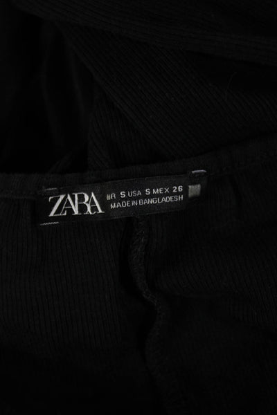 Zara Women 90s Slip Dress Black V Neck Sleeveless Cotton Elastane Maxi Size S