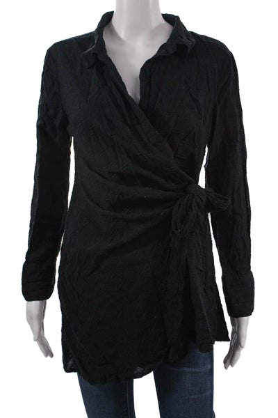 L Space Womens Tunic Blouse Black Collared Long Sleeve Size M