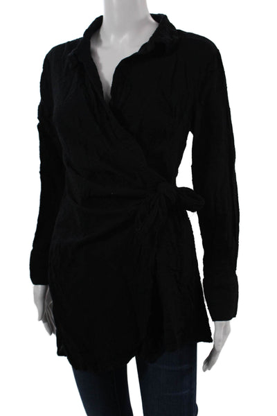 L Space Womens Tunic Blouse Black Collared Long Sleeve Size M