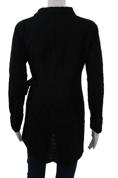 L Space Womens Tunic Blouse Black Collared Long Sleeve Size M