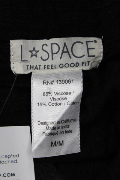 L Space Womens Tunic Blouse Black Collared Long Sleeve Size M