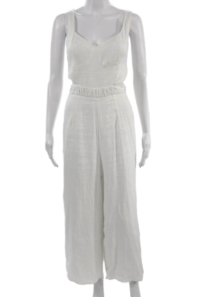 Sancia Womens Jumpsuit White V Neck Sleeveless Rayon Size M