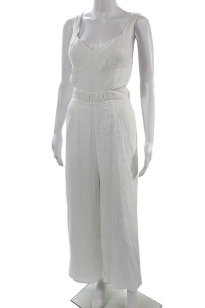 Sancia Womens Jumpsuit White V Neck Sleeveless Rayon Size M