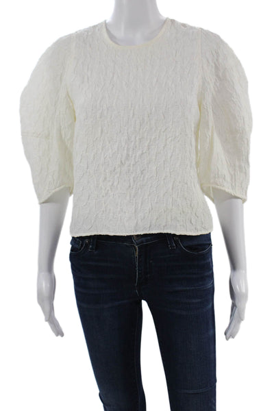 Zara Womens White Round Neck 3/4 Sleeve Classic Blouse Zip Size M