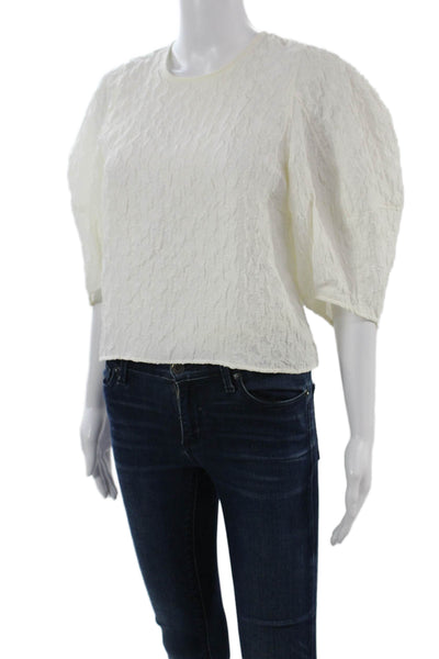 Zara Womens White Round Neck 3/4 Sleeve Classic Blouse Zip Size M