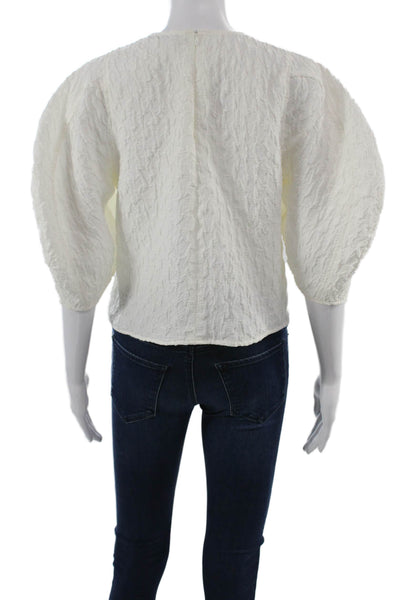 Zara Womens White Round Neck 3/4 Sleeve Classic Blouse Zip Size M