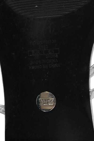 Zara Womens Round Toe Adjustable Buckled Ankle Strap Sandals Silver Size 10