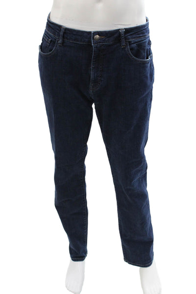 Warp + Weft Mens Straight Dark Blue Jeans Cotton Blend Button Size 35
