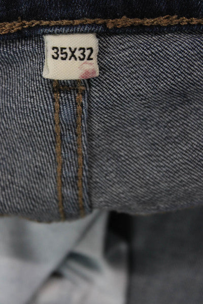Warp + Weft Mens Straight Dark Blue Jeans Cotton Blend Button Size 35