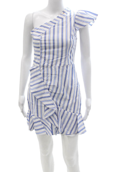 Parker Womens Mini Sundress White Striped 100% Cotton Zip Short Sleeve Size 0