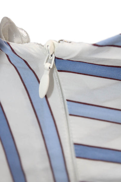 Parker Womens Mini Sundress White Striped 100% Cotton Zip Short Sleeve Size 0