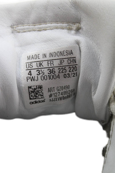 Adidas Womens Lace Up Round Toe Side Logo Low Top Sneakers White Leather Size 4