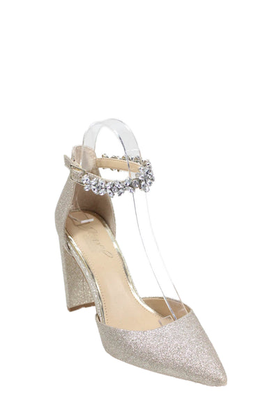 Jewel Badgley Mischka Womens Glitter Crystal Ankle Strap Pumps Beige Size 6