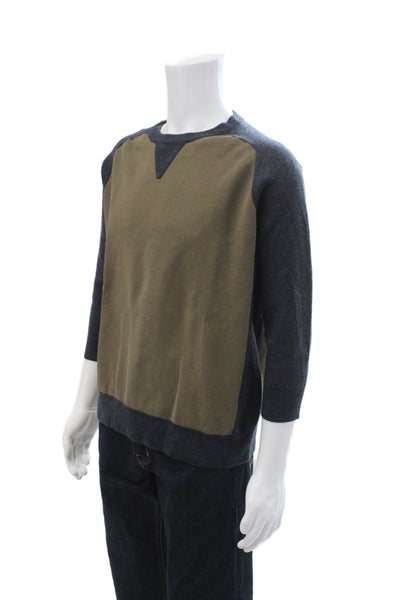 Theory Mens Dark Gray Crew Neck Pullover Sweater 3/4 Sleeve Size L