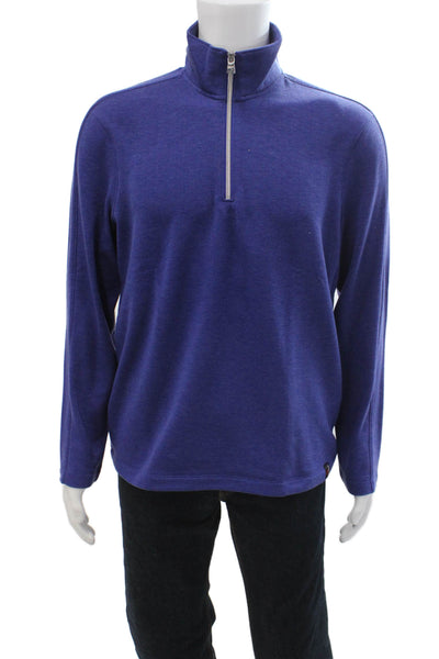 Banana Republic Men Pullover Sweater Blue Mock Neck Zip Long Sleeve Size M