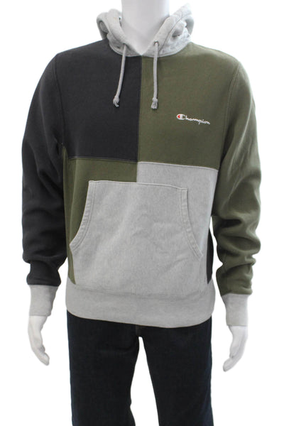 Champion Mens Pullover Hoodie Black Drawstring Army Size L