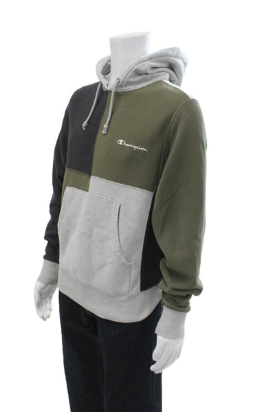 Champion Mens Pullover Hoodie Black Drawstring Army Size L