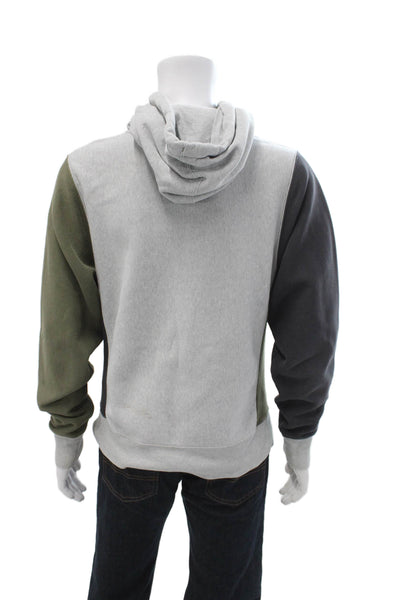 Champion Mens Pullover Hoodie Black Drawstring Army Size L