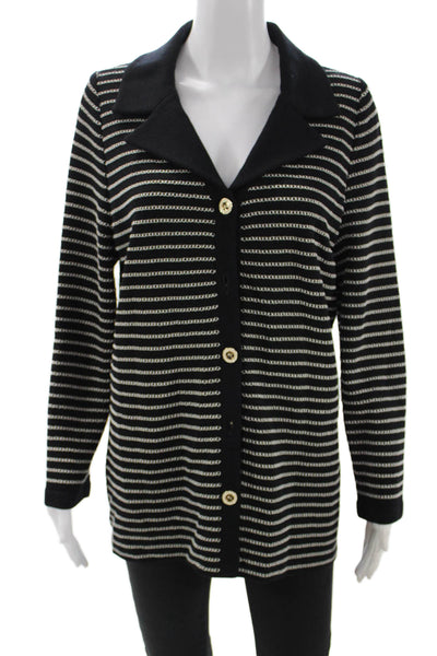 St. John Collection Unisex Black Striped Wool Blend Cardigan Button Size 12