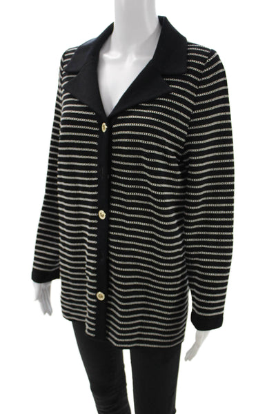 St. John Collection Unisex Black Striped Wool Blend Cardigan Button Size 12