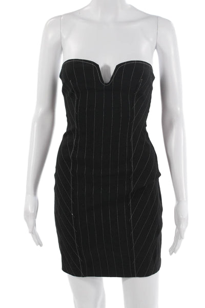 Zara Womens Bodycon Mini Dress Black Striped Polyester Sleeveless Zip Size XS