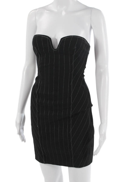 Zara Womens Bodycon Mini Dress Black Striped Polyester Sleeveless Zip Size XS