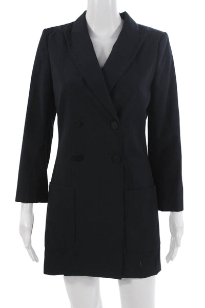Zara Unisex Blazer Dark Blue Collared Long Sleeve Button Solid Size XS