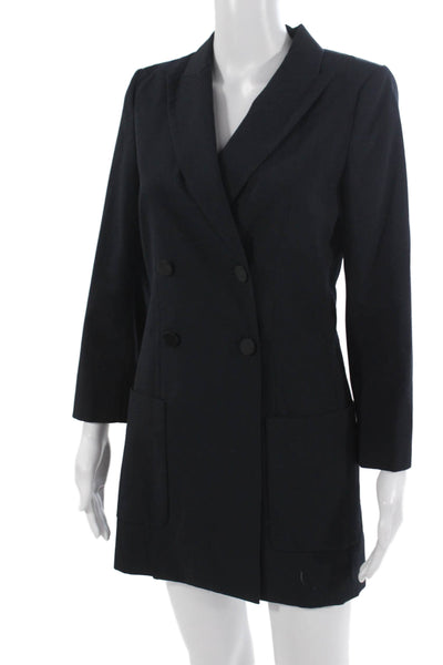 Zara Unisex Blazer Dark Blue Collared Long Sleeve Button Solid Size XS