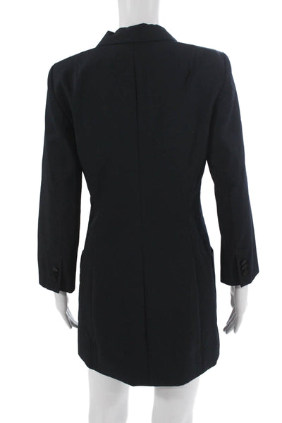 Zara Unisex Blazer Dark Blue Collared Long Sleeve Button Solid Size XS