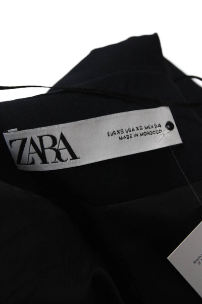 Zara Unisex Blazer Dark Blue Collared Long Sleeve Button Solid Size XS