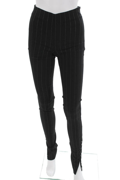 Zara Womens Dress Pants Black Striped Poly Blend Button Inseam 34 Size XS