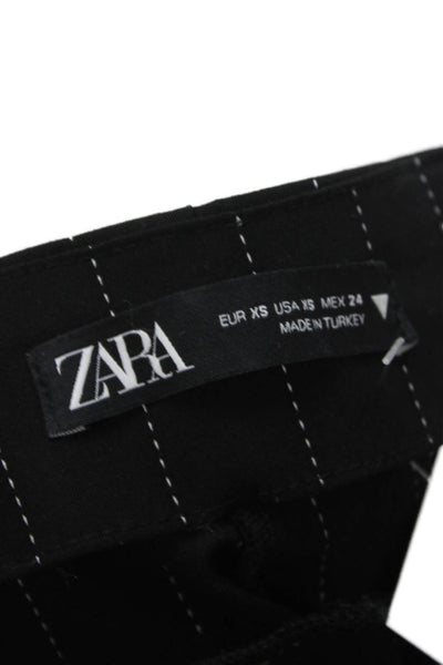 Zara Womens Dress Pants Black Striped Poly Blend Button Inseam 34 Size XS