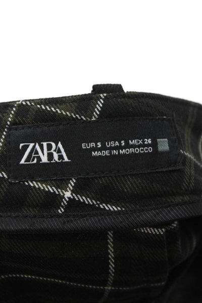 Zara Womens Dress Pants Black Plaid Button Polyester Blend Size S