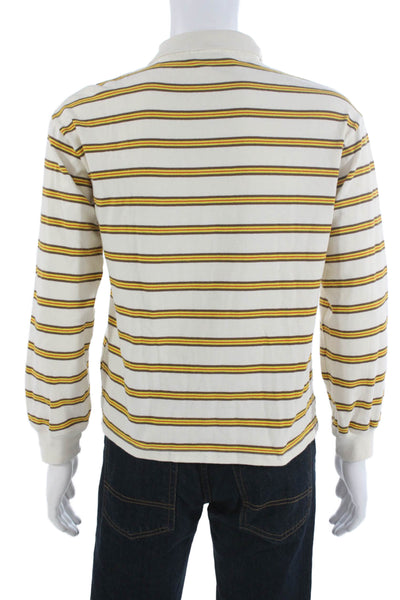 Zara Mens White Striped Collared Long Sleeve Polo 100% Cotton Size M