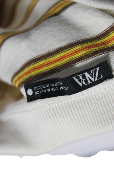 Zara Mens White Striped Collared Long Sleeve Polo 100% Cotton Size M