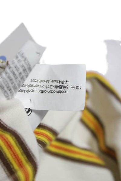 Zara Mens White Striped Collared Long Sleeve Polo 100% Cotton Size M