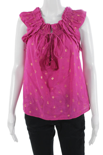 Figue Women Tunic Blouse Pink Polka Dot Sleeveless Cotton Lurex Size M
