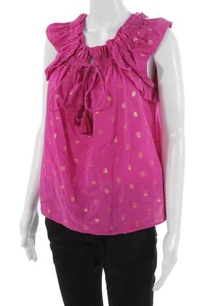 Figue Women Tunic Blouse Pink Polka Dot Sleeveless Cotton Lurex Size M