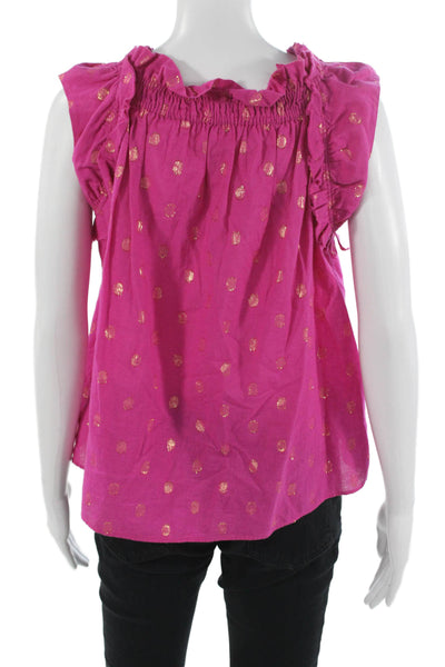 Figue Women Tunic Blouse Pink Polka Dot Sleeveless Cotton Lurex Size M