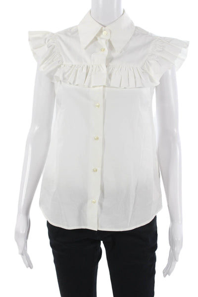 OFFICINE GENERALE Women White Cotton Short Sleeve Button Blouse Size XS