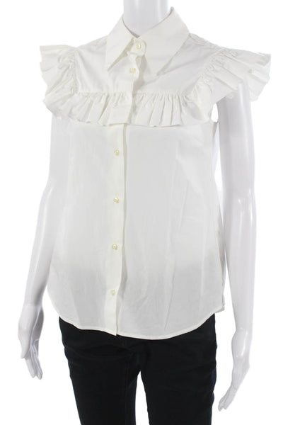 OFFICINE GENERALE Women White Cotton Short Sleeve Button Blouse Size XS