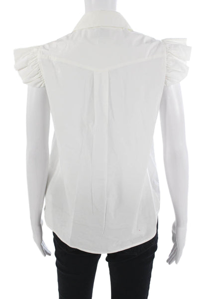 OFFICINE GENERALE Women White Cotton Short Sleeve Button Blouse Size XS