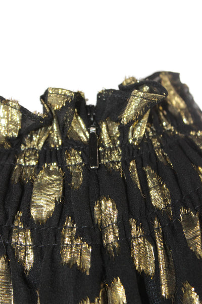 Rebecca Taylor Women Black Leopard Silk Metallic High Neck Zip Blouse Size XS