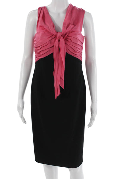 Paule Ka Womens Black Sheath Dress Sleeveless Tie Waist Size 38