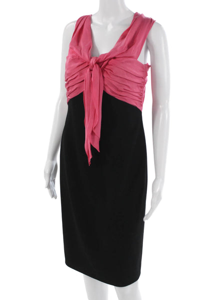 Paule Ka Womens Black Sheath Dress Sleeveless Tie Waist Size 38