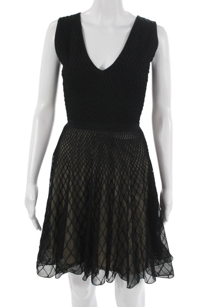 Antonino Valenti Women Fit & Flare Dress Black Argyle Knee-Length Size 44
