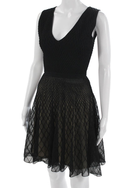Antonino Valenti Women Fit & Flare Dress Black Argyle Knee-Length Size 44
