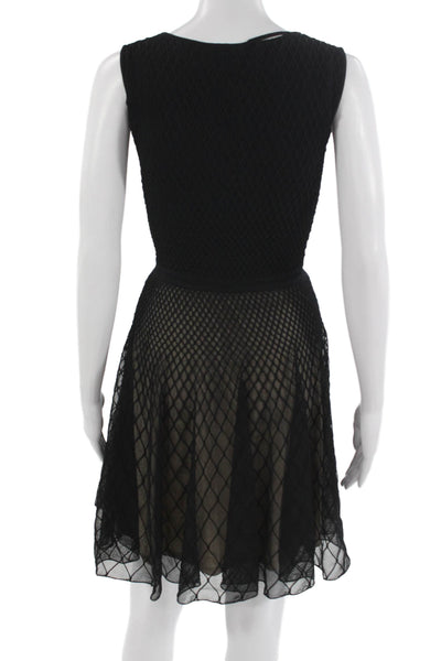 Antonino Valenti Women Fit & Flare Dress Black Argyle Knee-Length Size 44