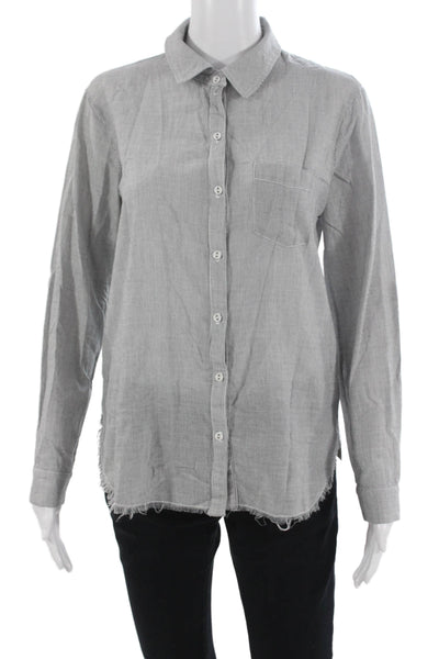 Stateside Women Basic Gray Striped Cotton Button-Up Long Sleeve Size XS