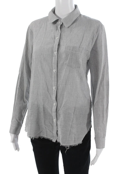 Stateside Women Basic Gray Striped Cotton Button-Up Long Sleeve Size XS